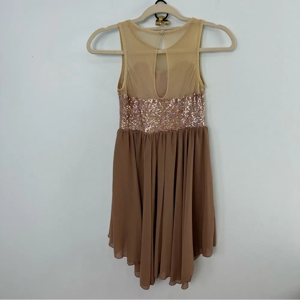 Weissman Large Child Taupe & Nude Dance Costume Dress With Sequin Bodice